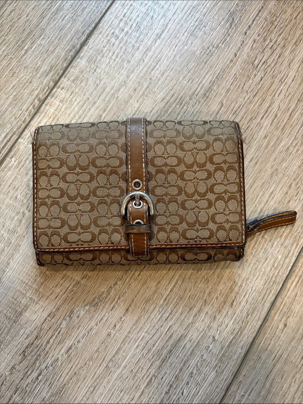 Coach Style Brown Signature Wallet with Leather Trim